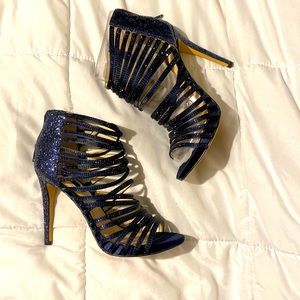 Blue strappy heels